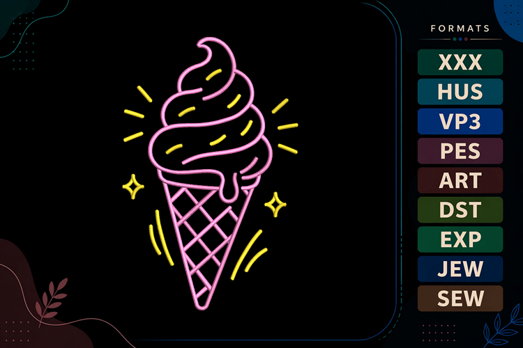Summer Ice Cream Cone Embroidery Design