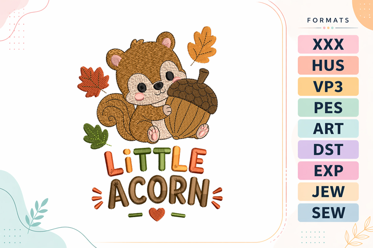 Fall Acorn Squirrel Embroidery Design