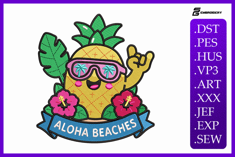 Aloha Beaches Summer Embroidery Design