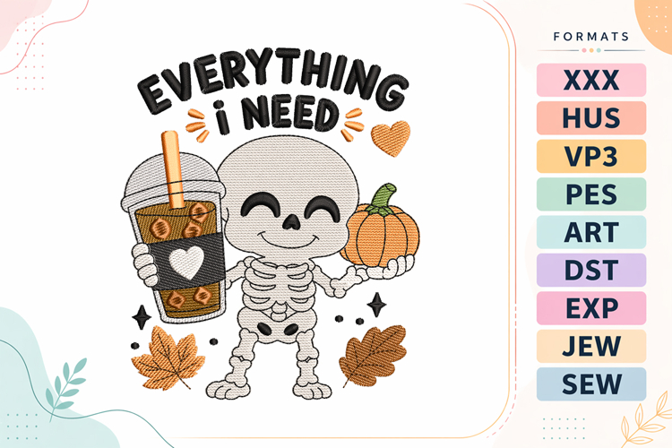 Halloween Skeleton Coffee Embroidery Design