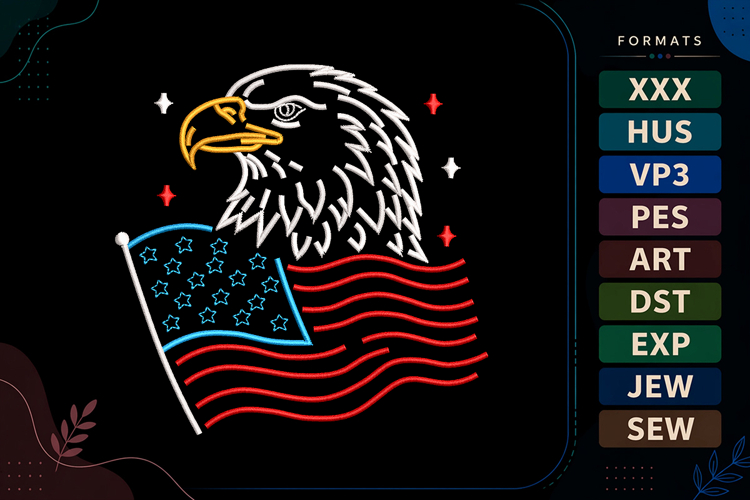 Bald Eagle 4th of July USA Embroidery Design