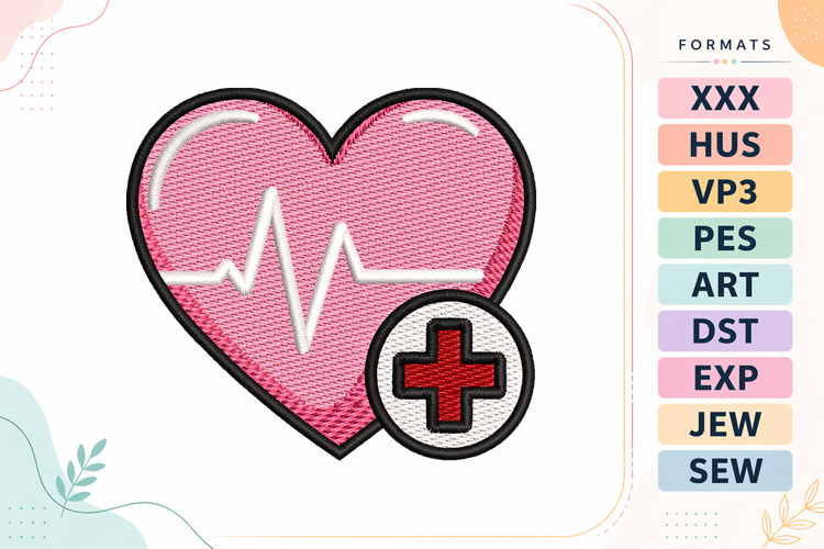 Mini Heart ECG Embroidery Designs For Machine