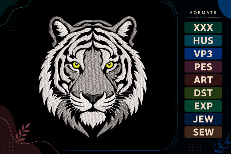 Tiger Head Portrait Embroidery Design example image 1