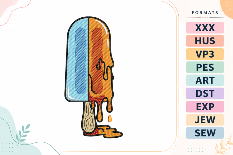 Melting Ice Cream Summer Embroidery Design