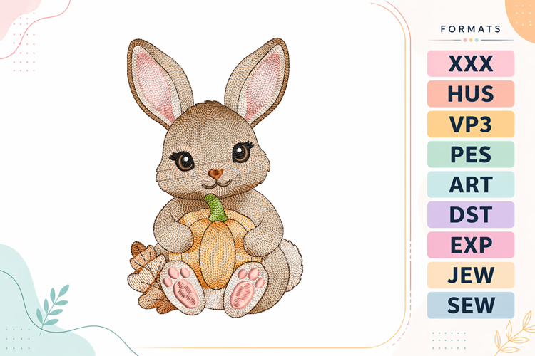 Cute Bunny Ripple Pumpkin Embroidery Design