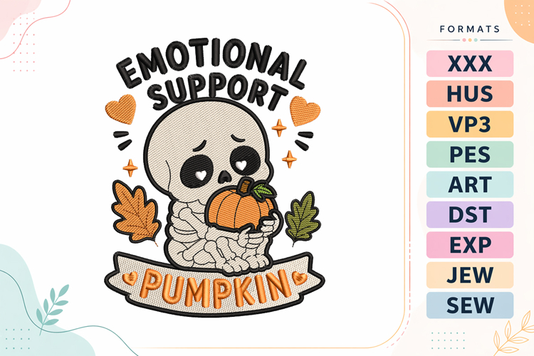 Halloween Pumpkin Skeleton Embroidery Design