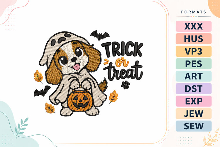 Ghost Dog Halloween Pup Embroidery Design example image 1