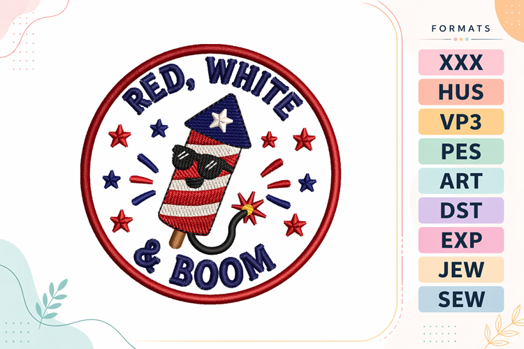 Firecracker Patch 4th of July Embroidery Design