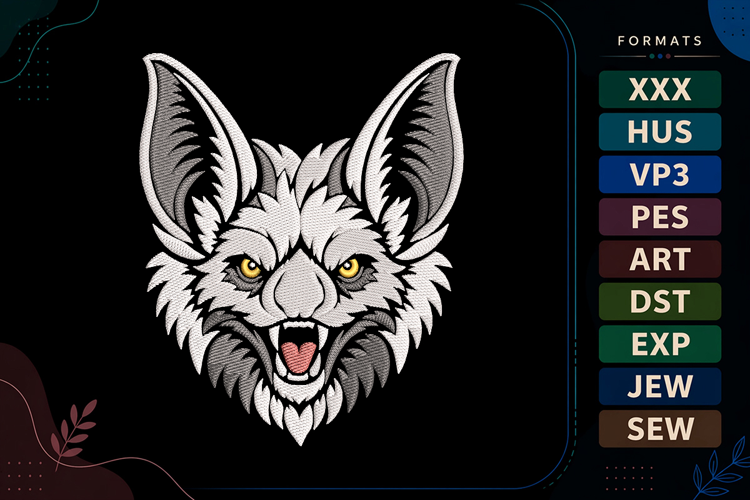 Halloween Bat Face Embroidery Design