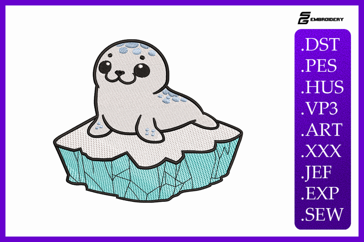 Cute Baby Seal Animal Embroidery Design