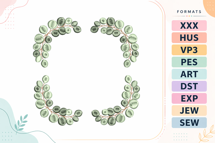 Eucalyptus Wreath Floral Frame Embroidery Design