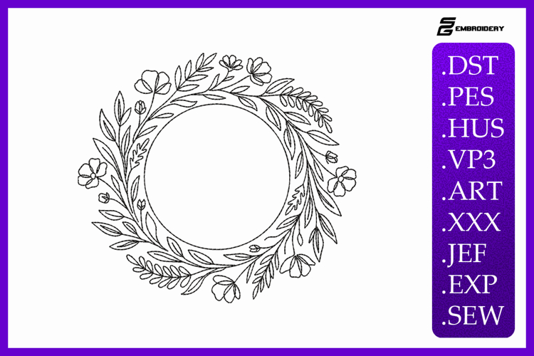Minimalist Floral Wreath Embroidery Design