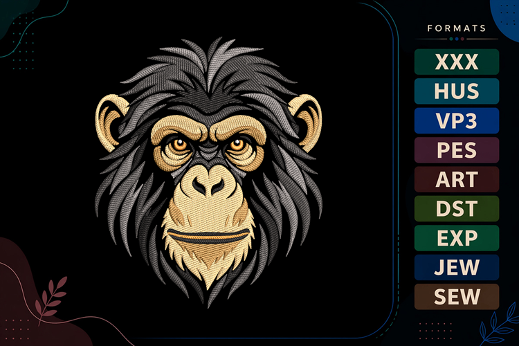 Chimpanzee Monkey Face Art Embroidery Design
