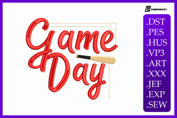 Baseball Game Day Sports Embroidery Design