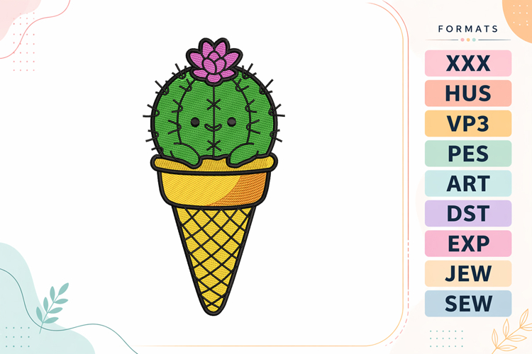 Summer Cactus Ice Cream Embroidery Design
