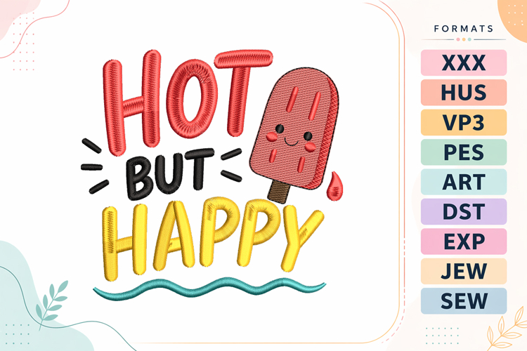 Hot But Happy Summer Quote Embroidery Design