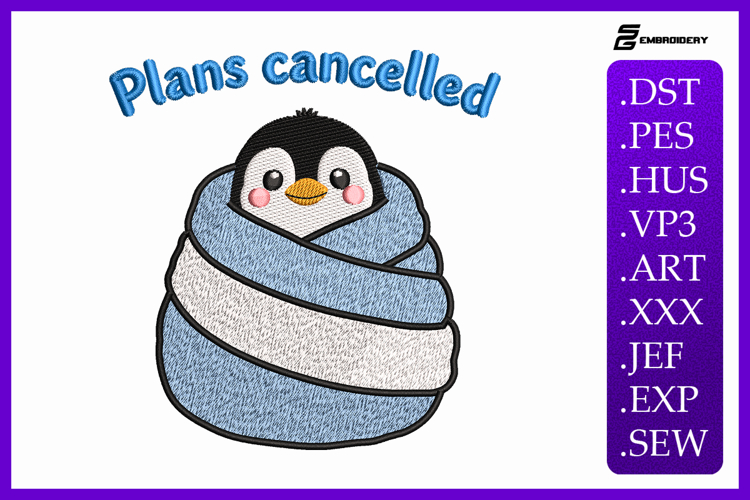 Cute Penguin Animal Quote Embroidery Design