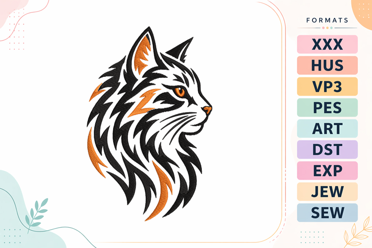Orange Cat Profile Embroidery Design
