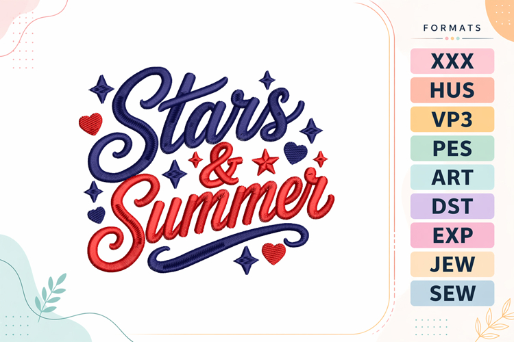 Stars and Summer 4th of July Embroidery Design
