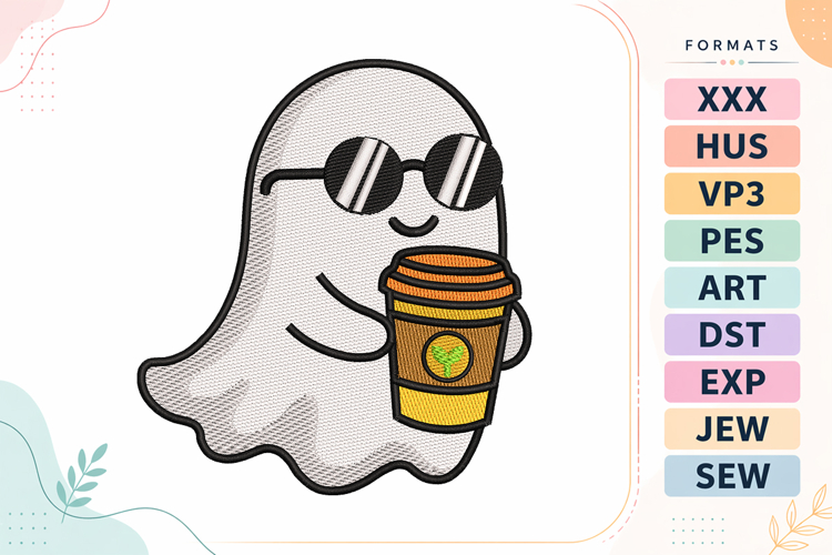 Halloween Coffee Ghost Embroidery Design