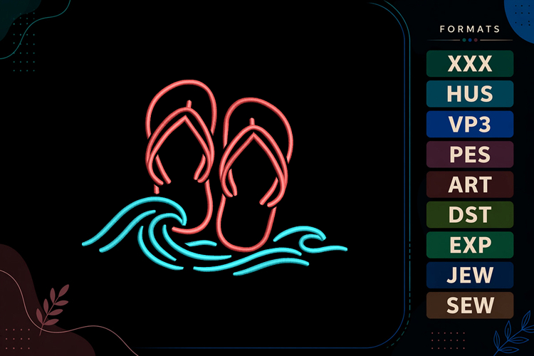 Summer Beach Sandals Embroidery Design