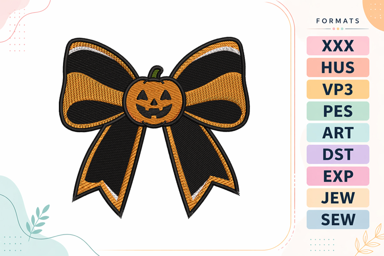 Halloween Pumpkin Bow Embroidery Design