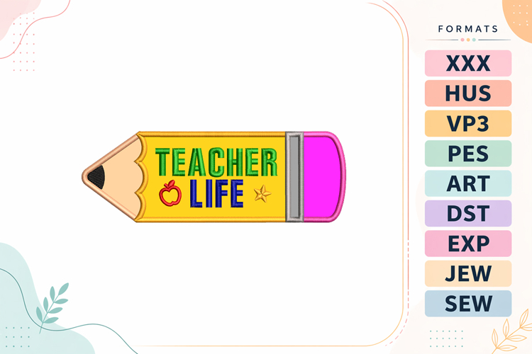 Teacher Pencil Back To School Applique Embroidery Design