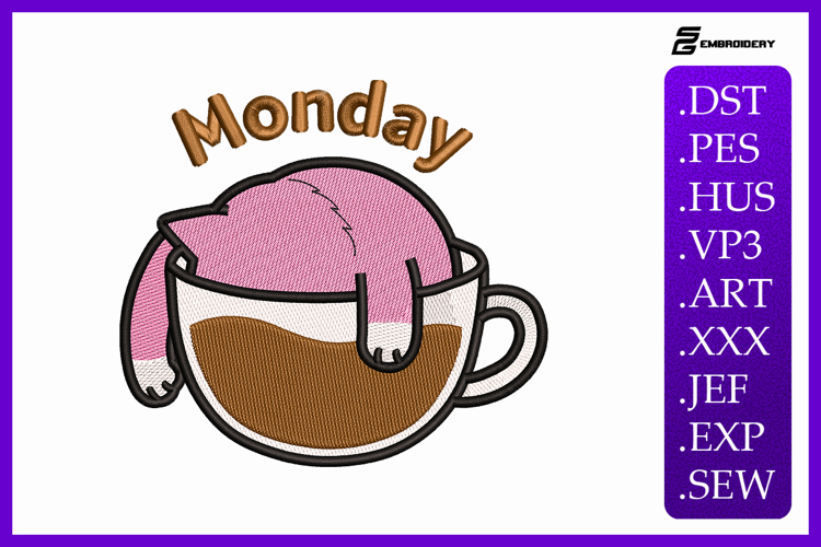 Monday Cat Animal Quote Summer Embroidery Design