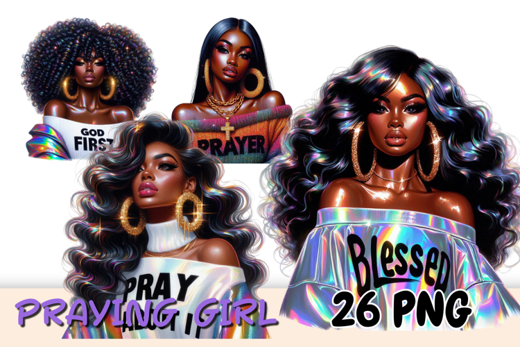 Praying Black Woman Clipart, Afro Faith Girl Png.