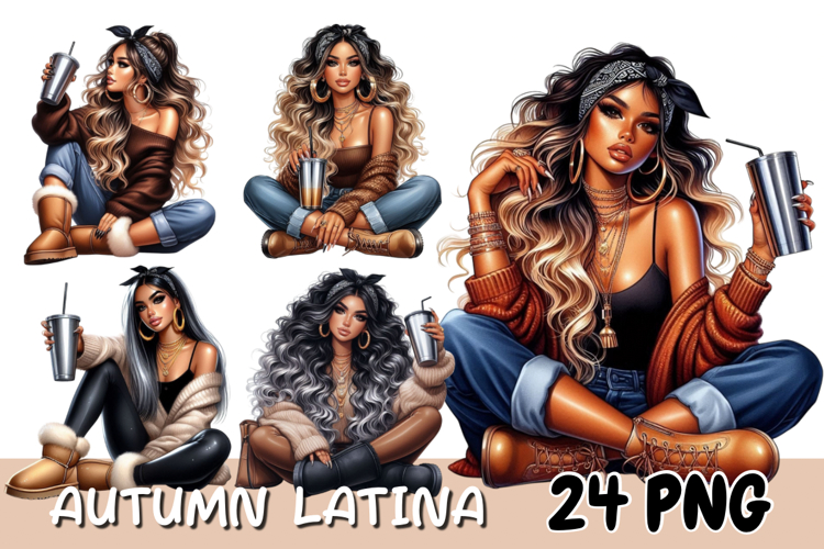 Autumn Latina Woman Png, Cozy Fall Latina Girl