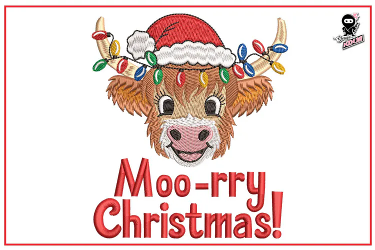 Moory Christmas | Highland Cow Embroidery Design