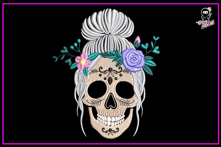 Woman Skull | Spooky Embroidery Design example image 1