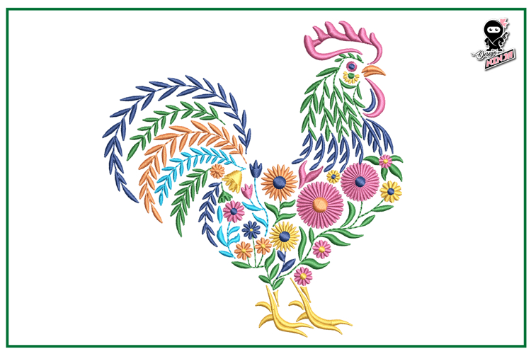 Floral Rooster | Farm Animal Embroidery Design