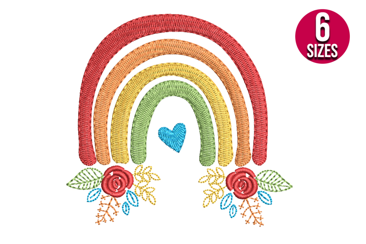 Floral Rainbow machine embroidery design - 6 sizes