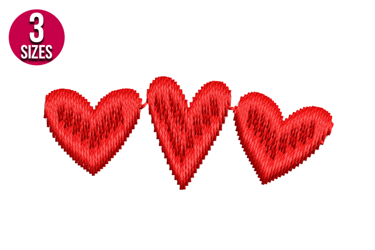 Three Hearts, love machine embroidery design - 3 sizes