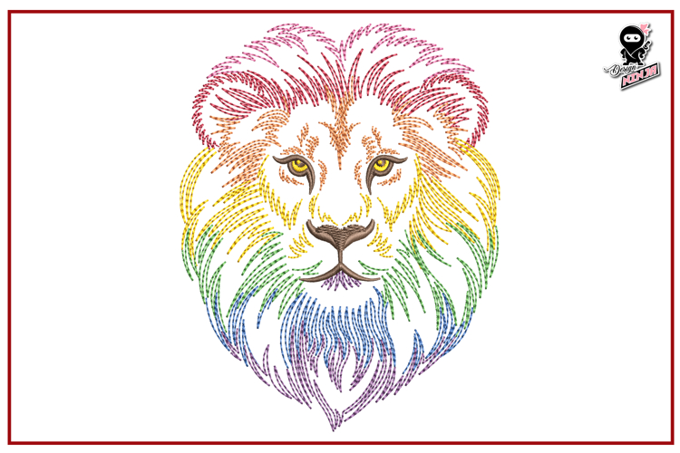 Rainbow Colors Lion Machine Embroidery Design