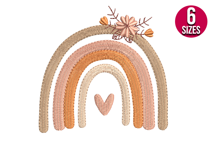 Floral Boho Rainbow machine embroidery design - 6 sizes