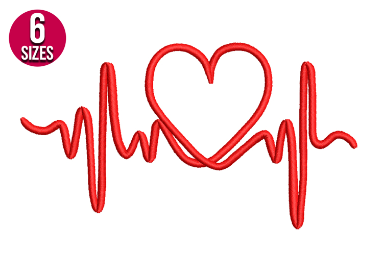 heart beat, love machine embroidery design - 6 sizes