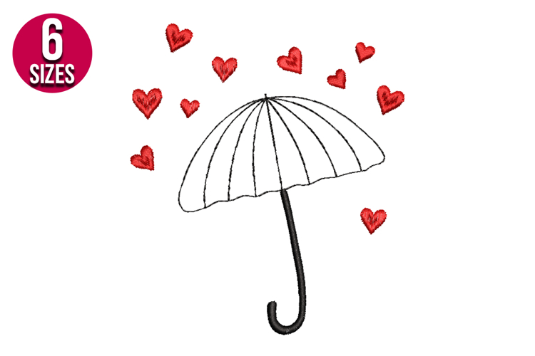 Umbrella with Hearts, love machine embroidery design