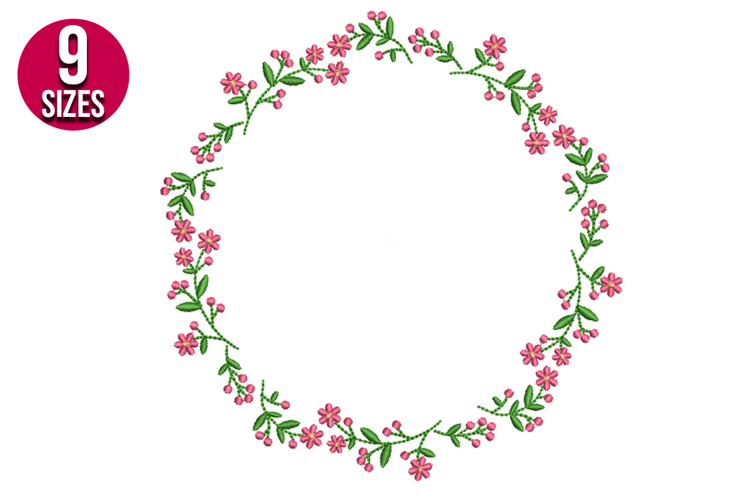 Floral Wreath machine embroidery design - 9 sizes