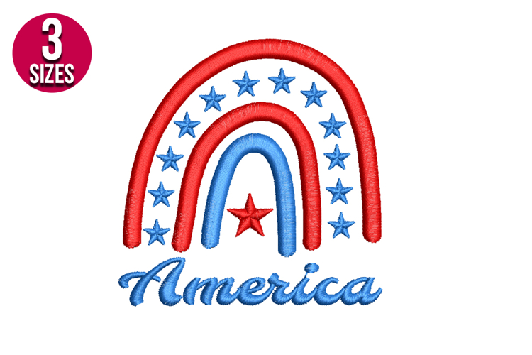 American Flag Rainbow Machine Embroidery Design - 3 sizes