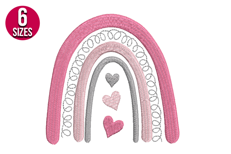 Rainbow with Hearts machine embroidery design - 6 sizes