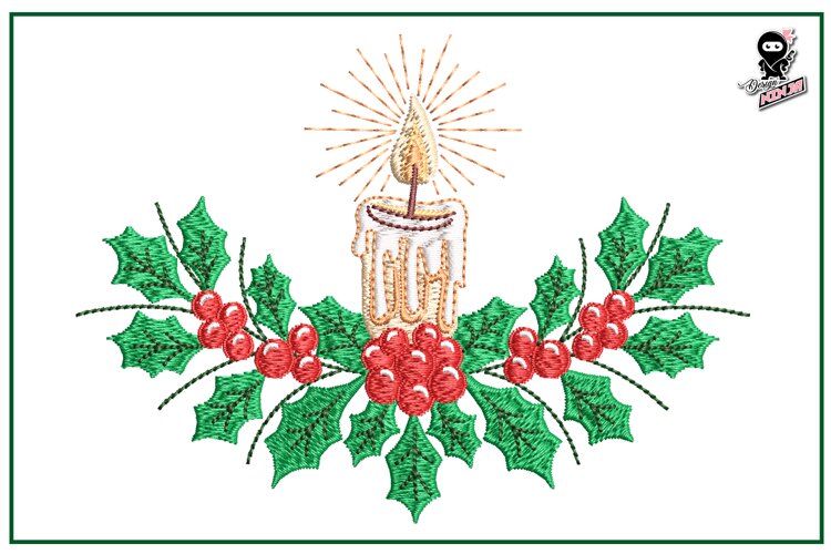 Christmas Candle | Vintage Xmas Embroidery Design example image 1