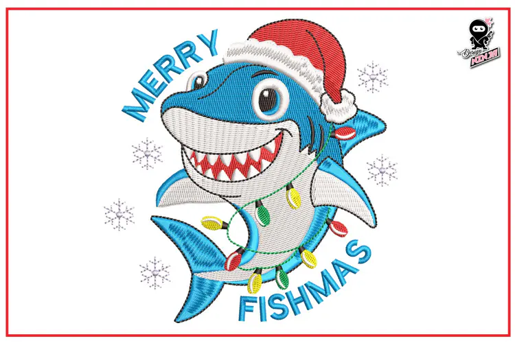 Merry Fishmas | Funny Shark Embroidery Design