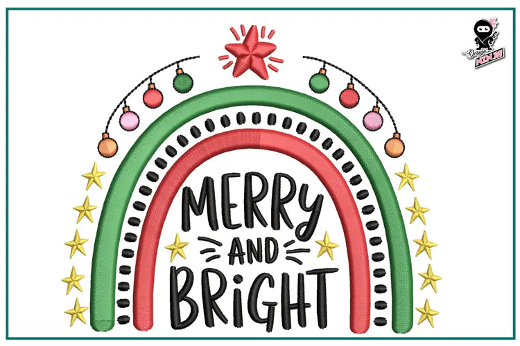 Merry and Bright | Christmas Doodle Embroidery Design