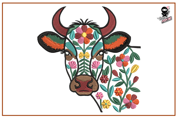 Cow Portrait | Floral Animal Embroidery Design