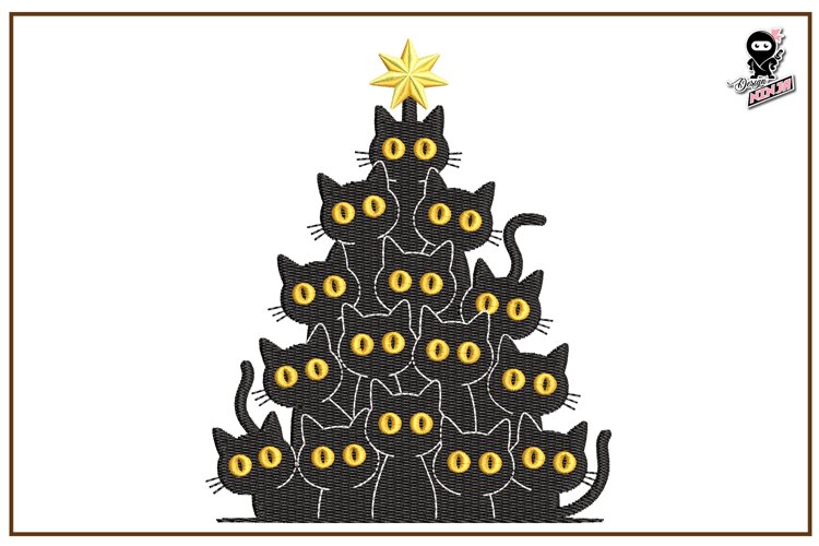 Christmas Tree of Black Cats | Funny Christmas Embroidery example image 1