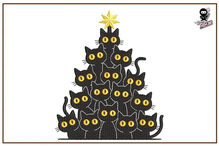 Christmas Tree of Black Cats | Funny Christmas Embroidery