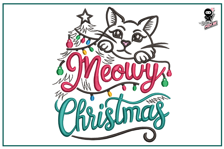 Meowy Christmas | Funny Cat Embroidery Design