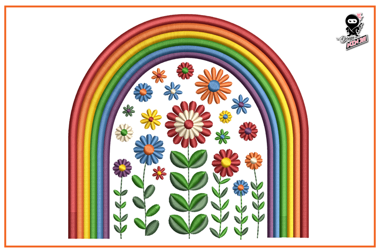 Rainbow with Flowers | Spring Embroidery Design